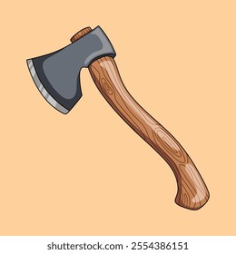 Sharp ax with wooden handle
