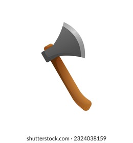 Sharp ax with wooden handle. Working tool with metal front for chopping wood and heavy weapons in medieval vector wars