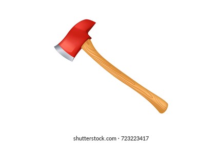 Sharp axe with convenient wooden handle for firefighters isolated cartoon flat vector illustration on white background. Equipment for dangerous work.