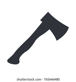 Sharp axe with handle silhouette in black color on white. Vector colorless closeup icon illustration in graphic design of dangerous equipment for cutting wood