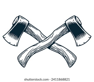 Sharp axe of lumberjack and axeman. Hatchet or ax for woodworker and logger. Chop tool for print design