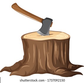 Sharp axe on stump tree illustration
