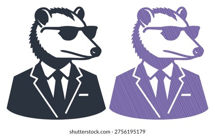 Sharp badger dressed in suit and sunglasses, sharp badger in suit, business concept, style