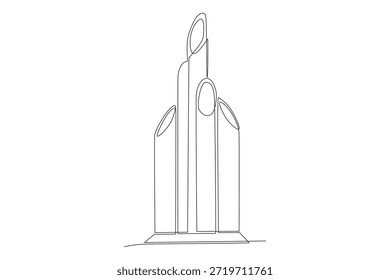 Sharp bamboo monument. Surabaya concept one-line drawing