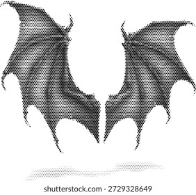 Silueta de alas de murciélago afiladas en estilo halloween de horror monocromático de medio tono