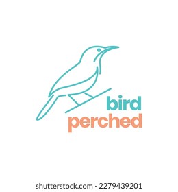 sharp beak bird exotic perched twig line art minimal modern logo design vector