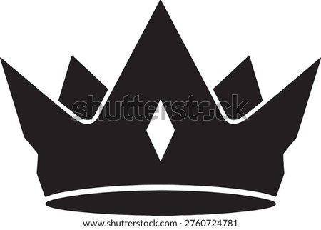 Sharp black crown vector illustration with geometric peaks, imperial headwear symbol for king or queen, bold monarchic icon for premium quality logo.