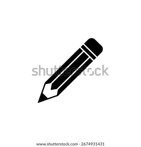A sharp, black pencil silhouette points diagonally on a transparent backdrop. Design features a classic pencil shape with a defined lead tip.