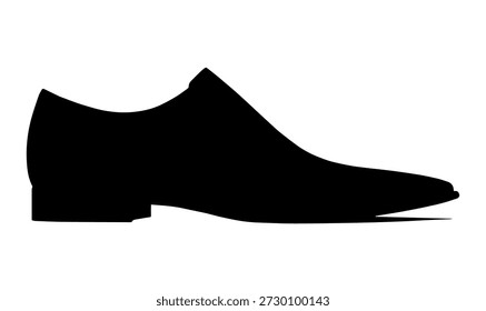 Sharp black silhouette of an angular men's dress shoe with a pointed toe, isolated on white.