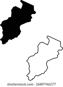 A sharp black silhouette and a matching outline of Eritrea, an East African country, set against a pristine white background.