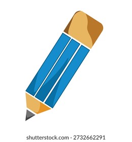 A sharp blue pencil with a rubber eraser, perfect for education, office work, and creative writing concepts. Use this for academic banners, blogging icons, or stationery advertisements.