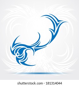 Sharp blue tribal tattoo.