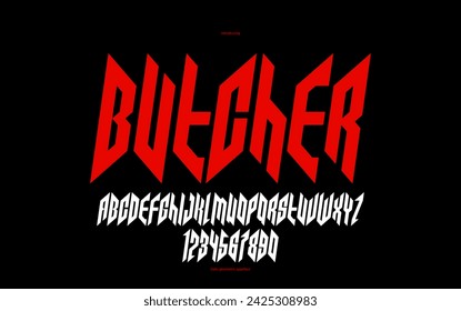 Sharp and bold italic vector display font for logo, gothic or heavy metal style modern typeface, edgy hard rock letters and numbers alphabet for titles or slogans, heavy typography.