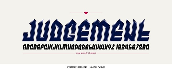 Sharp and bold italic vector display font for logo, gothic or heavy metal style modern typeface, edgy hard rock letters and numbers alphabet for titles or slogans, heavy typography.