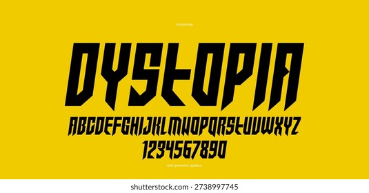 Sharp and bold italic vector display font for logo, gothic or heavy metal style modern typeface, edgy hard rock letters and numbers alphabet for titles or slogans, heavy typography.