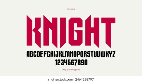 Sharp and bold vector display font for logo, gothic or heavy metal style modern typeface, edgy hard rock letters and numbers alphabet for titles or slogans, heavy typography.