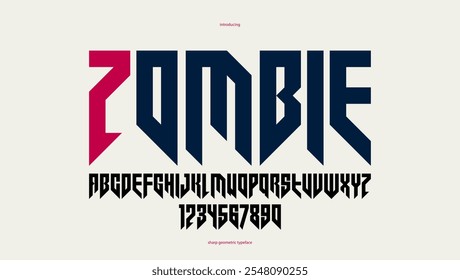 Tipografía de pantalla de Vector nítida y audaz para logotipos, tipografía moderna de estilo gótico o heavy metal, letras y números de rock duro para títulos o eslóganes, tipografía pesada.