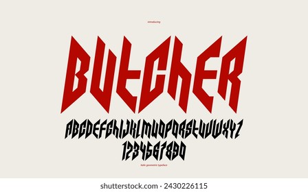 Fuentes de cursiva nítidas y audaces para la exhibición del vector para el logotipo, estilo gótico o heavy metal tipografía moderna, letras de hard rock y alfabeto de los números para los títulos o los eslóganes, tipografía pesada.