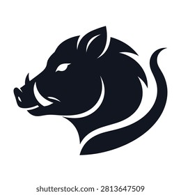 A sharp and bold wild boar head silhouette isolated on a white background. This powerful animal emblem is perfect for sports team logos, hunting clubs, or branding.