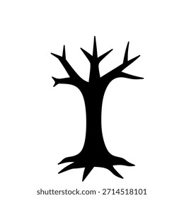 Silueta de árbol de rama aguda en estilo dibujado a mano para arte de terror