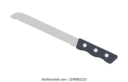 Ilustración vectorial de cuchillo de pan afilado. Cuchillo de pan de cocina con mango de plástico de diseño vectorial plano. Icono de la señal del cuchillo de pan. Caricatura con cuchillo de pan. Símbolo de concepto de cocina