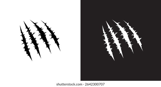 Sharp Claw Marks, Animal Scratches, Wild Predator, Black, White, Design, Graphic, Vector, Illustration