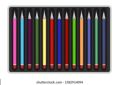 Sharp color pencils flat vector illustration. Colorful artist items isolated on white background. Bright drawing tools set. Collection of colored stationery, art and school equipment