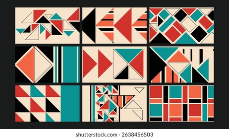 Sharp and colorful abstract art with overlapping triangles and linear segments. A perfect blend of symmetry and energy for bold graphic design.