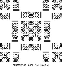 Sharp Corner, Dots, Circles and Lines - Indian Traditional and Cultural Rangoli Vector Line art is in Seamless pattern