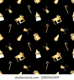 sharp cornered Christmas object pattern created in gold gradient, premium gold gradient Christmas repeat pattern.