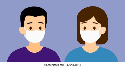 A sharp couple with mask protect them from COVID-19, vector, illustration