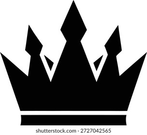 Sharp Crown Silhouette Icon - Bold Royal King and Queen Symbol Vector Isolated on White