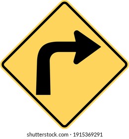 Sharp curve ahead. British Columbia road signs in Canada