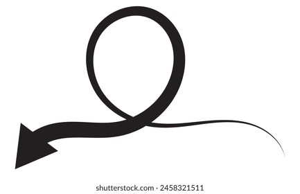 Sharp curved arrow icon. Black rounded arrow. Direction pointer pointing down.  Isolated on White Background. Collection of pointers. Vector illustration.