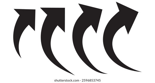 Sharp curved arrow icon. Black rounded arrow. Direction pointer pointing down	