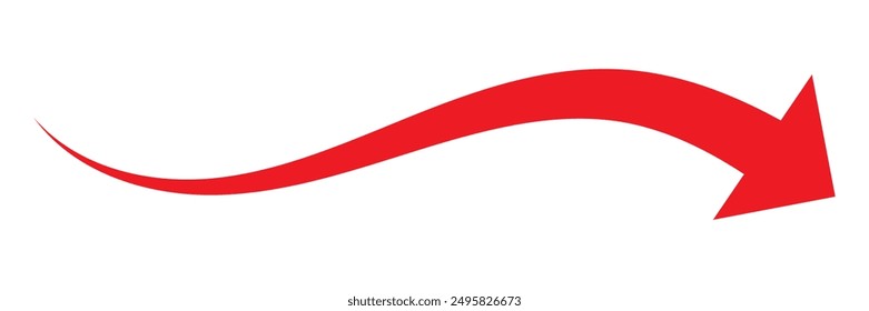 Sharp curved arrow icon. Red long curved arrow.