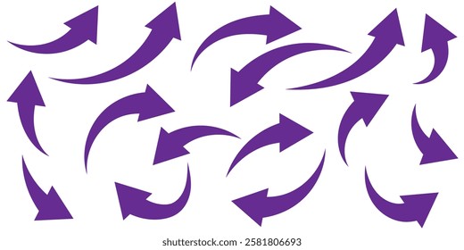 Sharp curved arrow icon set. Black rounded arrow. Direction pointer pointing up	