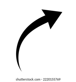 Sharp curved arrow icon. Vector illustration. Black rounded arrow. Direction pointer pointing up