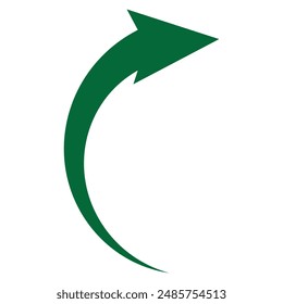 Sharp curved green arrow icon. Simple arrow illustration pointing to the right.