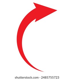 Sharp curved red arrow icon. Simple arrow illustration pointing to the right.