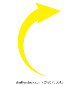 Sharp curved yellow arrow icon. Simple arrow illustration pointing to the right.