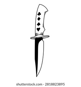 Sharp dagger knife with playing card suit symbols illustration