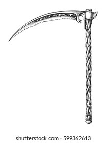 Sharp Death scythe. Hand drawn vector illustration