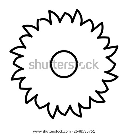 Sharp disc for saw thin line icon, forest industry concept. Vector graphics. Round disk of sharp saw, wood sawing sign on white background, style mobile or design