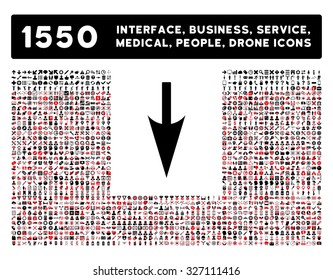 Sharp Down Arrow icon and other web interface, business, tools, people, medical service and awards vector symbols. Style is bicolor flat symbols, intensive red and black colors, white background.