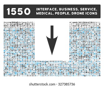 Sharp Down Arrow icon and other web interface, business, tools, people, medical service and awards vector symbols. Style is bicolor flat symbols, blue and gray colors, white background.