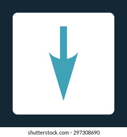 Sharp Down Arrow icon from Primitive Buttons OverColor Set. This rounded square flat button is drawn with blue and white colors on a dark blue background.