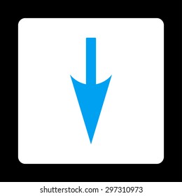 Sharp Down Arrow icon from Primitive Buttons OverColor Set. This rounded square flat button is drawn with blue and white colors on a black background.