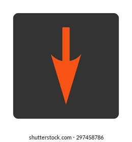 Sharp Down Arrow icon from Primitive Buttons OverColor Set. This rounded square flat button is drawn with orange and gray colors on a white background.