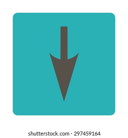Sharp Down Arrow icon from Primitive Buttons OverColor Set. This rounded square flat button is drawn with grey and cyan colors on a white background.